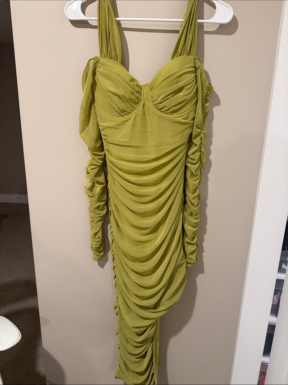 Fashion Nova Olive Green Ruched Midi Dress